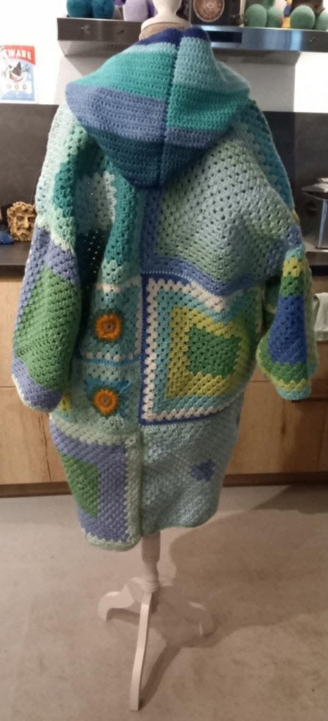 handgemaakte gehaakte lange vest dames, Kleding | Dames, Jassen | Winter, Blauw, Maat 42/44 (L), Ophalen of Verzenden, Zo goed als nieuw