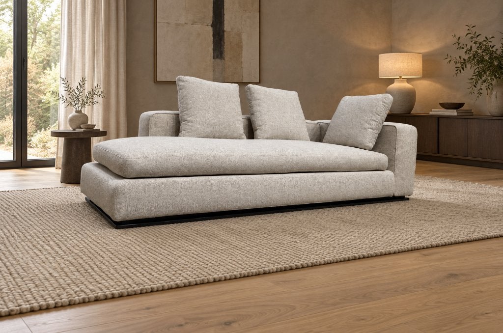 NIEUW Minotti Powell Chaise Longue Ecru + GARANTIE, Huis en Inrichting, 125 tot 150 cm, Ophalen of Verzenden, Rechte bank, Design Bank Bankstel Zetel 3-Zits Minotti