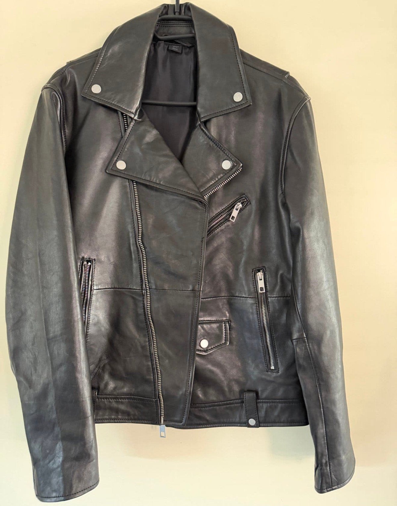 Zwart Leren Bikerjack - 100% Schaapsleer - Maat M, Kleding | Heren, Ophalen, Zo goed als nieuw