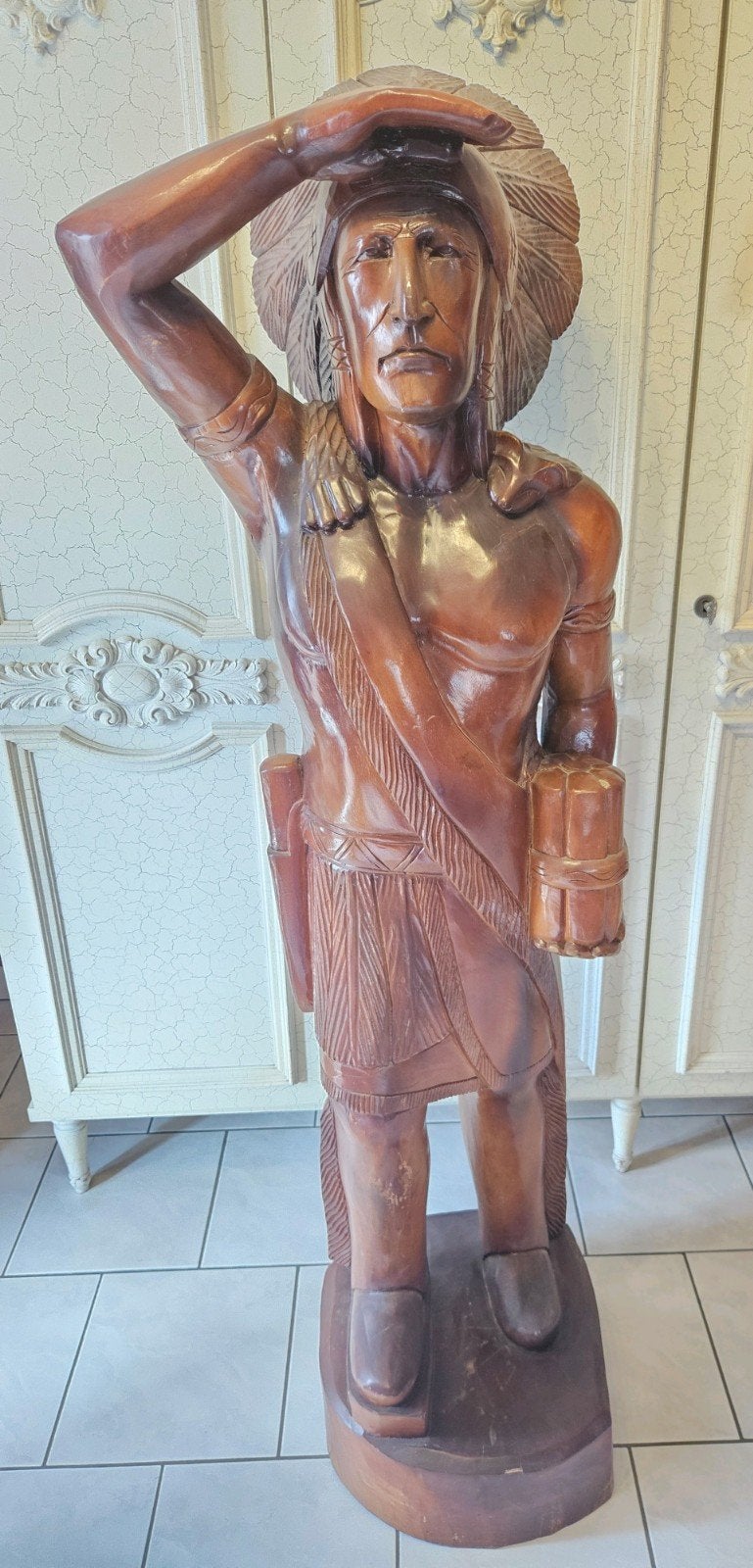 Houten beeld indiaan, Antiek en Kunst, Ophalen, Hout, Beeld