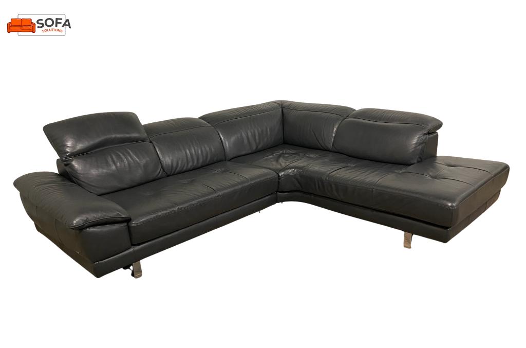 Natuzzi Zwarte Antraciet Leren Hoekzetel-Gratis Levering BE, Huis en Inrichting, 100 tot 125 cm, Hoekbank, Leer, Ophalen of Verzenden