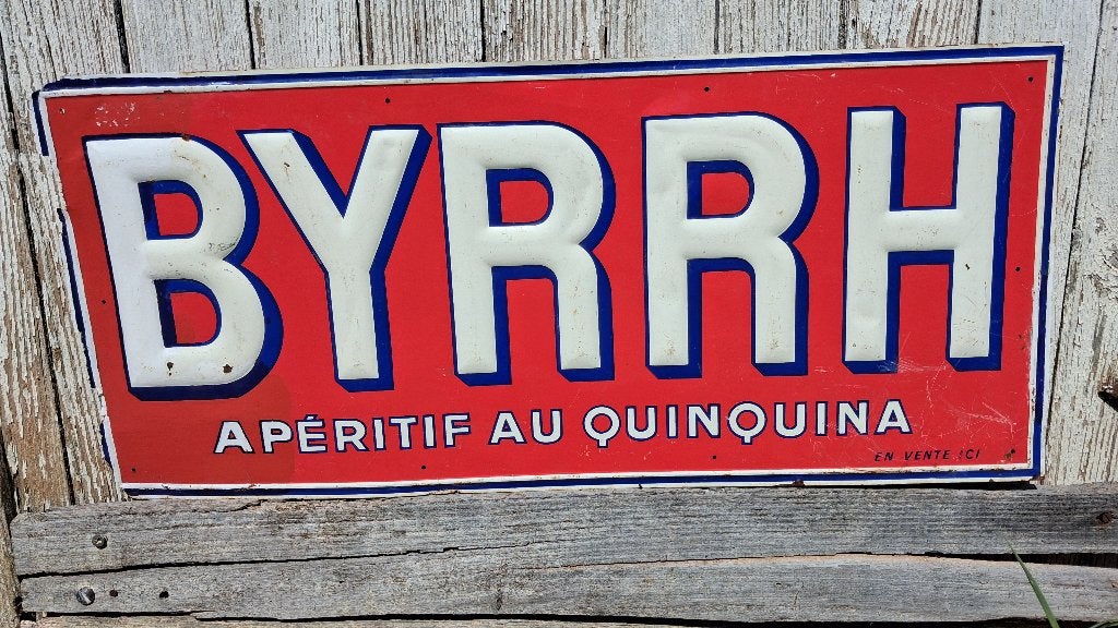 Très grand panneau d'affichage en métal BYRRH, Enlèvement ou Envoi, Comme neuf, Panneau publicitaire