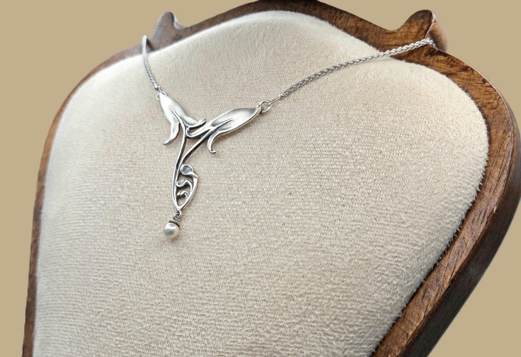 Zilveren Art Nouveau Ketting Tulphanger en Parel. 2026/469, Bijoux, Sacs & Beauté, Colliers, Neuf, Enlèvement ou Envoi, Avec pierre précieuse