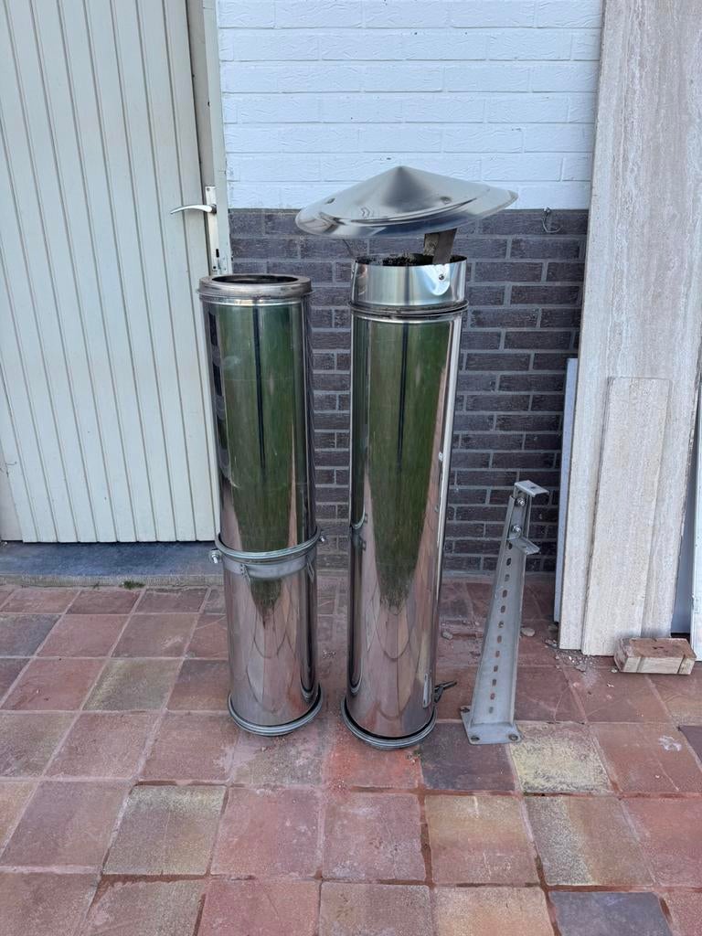 Inox schouw dubbelwandig, Doe-het-zelf en Bouw, Buizen en Afvoer, Zo goed als nieuw, Rechte buis, Inox, Ophalen