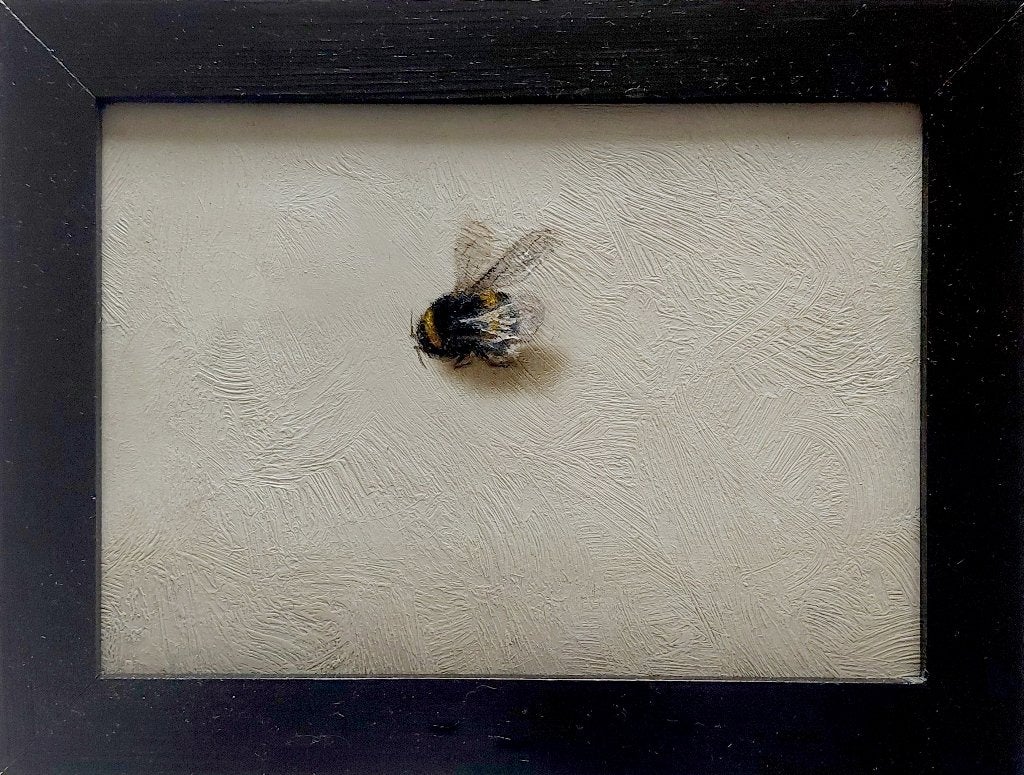 Schilderij met Hommel #2 - Olieverf, Antiek en Kunst, Paneel, Realistisch, Dieren, Ophalen of Verzenden
