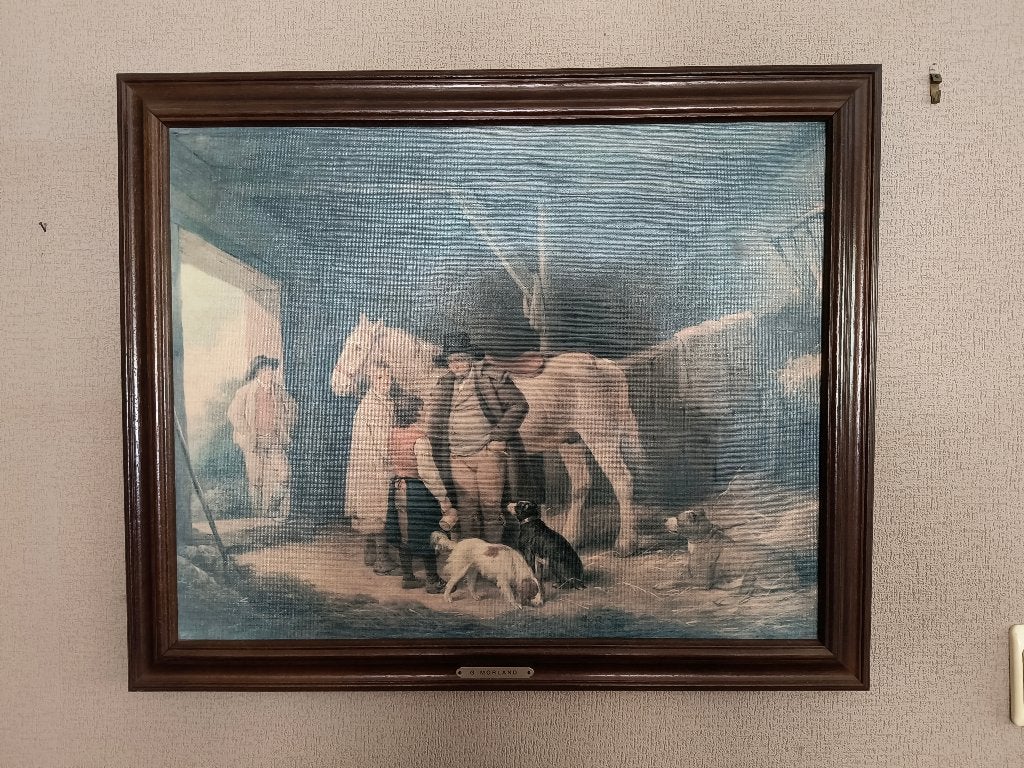 Groot ingelijst kunstwerk naar George Morland, Ophalen, Doek, Dieren, Klassiek