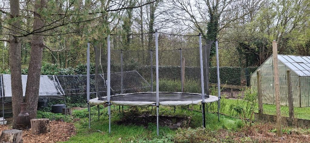 Trampoline 420 cm met nieuwe veren en springdoek, Ophalen, Gebruikt