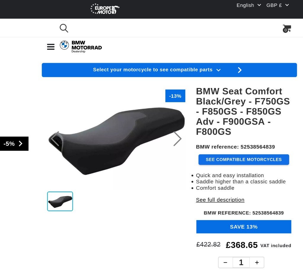 Selle Comfort F750 gs, Enlèvement ou Envoi, Utilisé