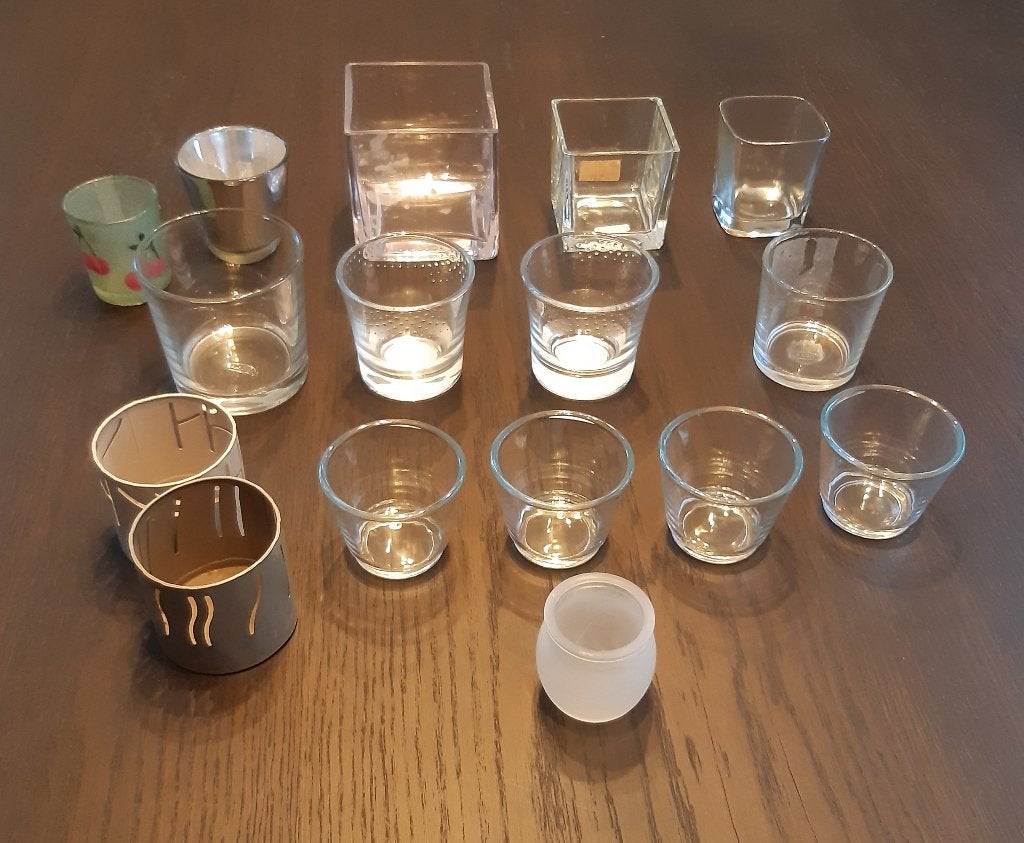 Set van 16 verschillende theelichthouders, Ophalen of Verzenden, Gebruikt