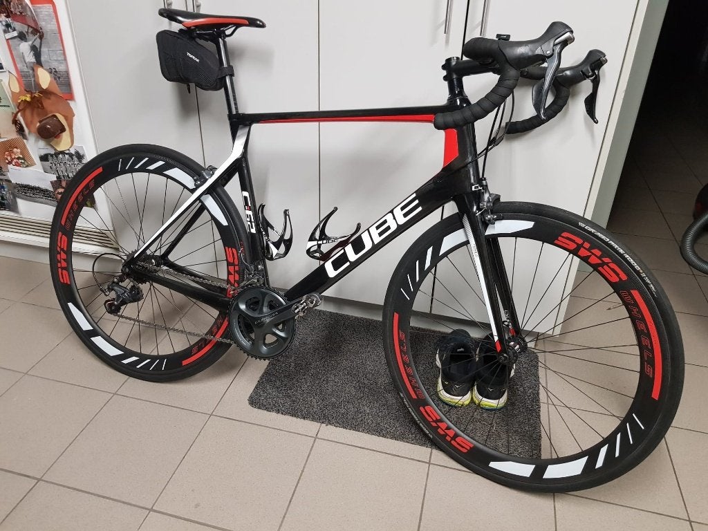 Carbon racefiets Cube met handgespaakte carbon wielen, 28 inch, Gebruikt, Carbon, 57 tot 61 cm