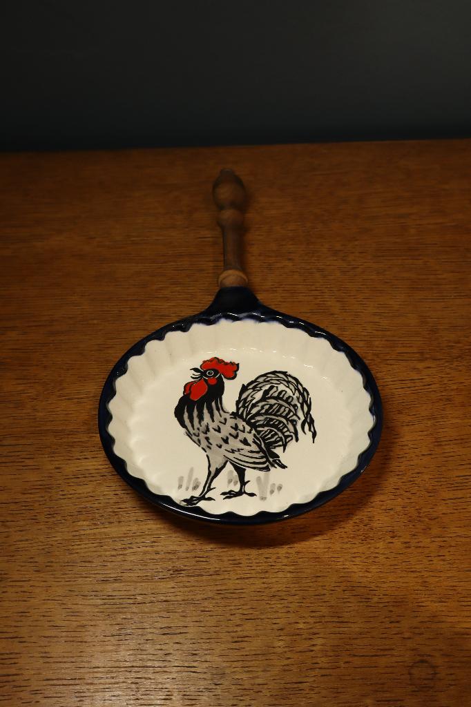 Coupelle de service en faïence décor coq + manche en bois, Enlèvement ou Envoi