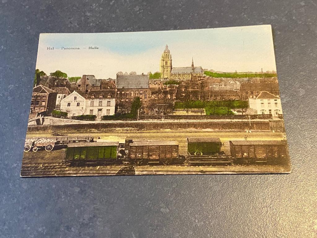 Gare postale de Hal Gare avec train coloré, Collections, Enlèvement ou Envoi, Avant 1920, Non affranchie, Bruxelles (Capitale)