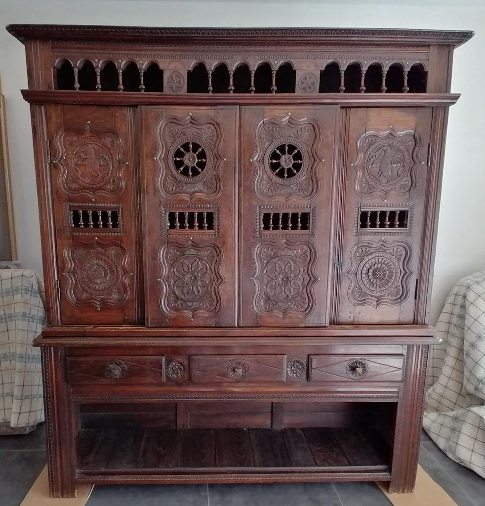 Kast, alcove met schuifdeuren, 1877, walnoot, Antiek en Kunst, Ophalen