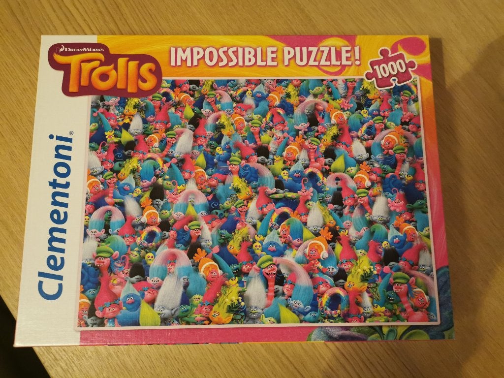 Trolls impossible puzzle, Ophalen of Verzenden, 500 t/m 1500 stukjes, Zo goed als nieuw, Legpuzzel