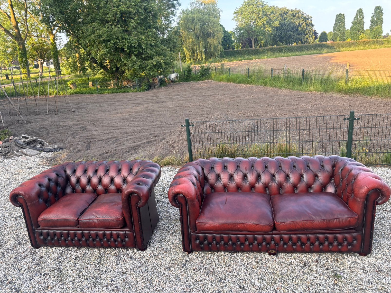 Chesterfield 2+ 2,5zits zetels leder rood bruin vintage, Ophalen