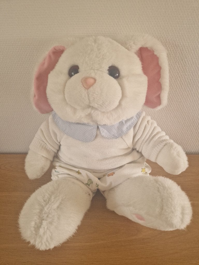 Peluche lapin blanc - Parfait état, Enlèvement ou Envoi, Avec vêtements ou accessoires, Lapin, Blanc