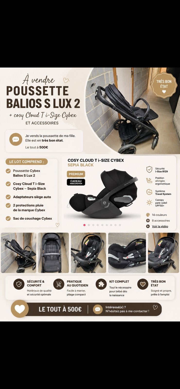Poussette et cosy Cybex, Enfants & Bébés, Poussettes & Combinaisons, Enlèvement, Comme neuf, Poussette