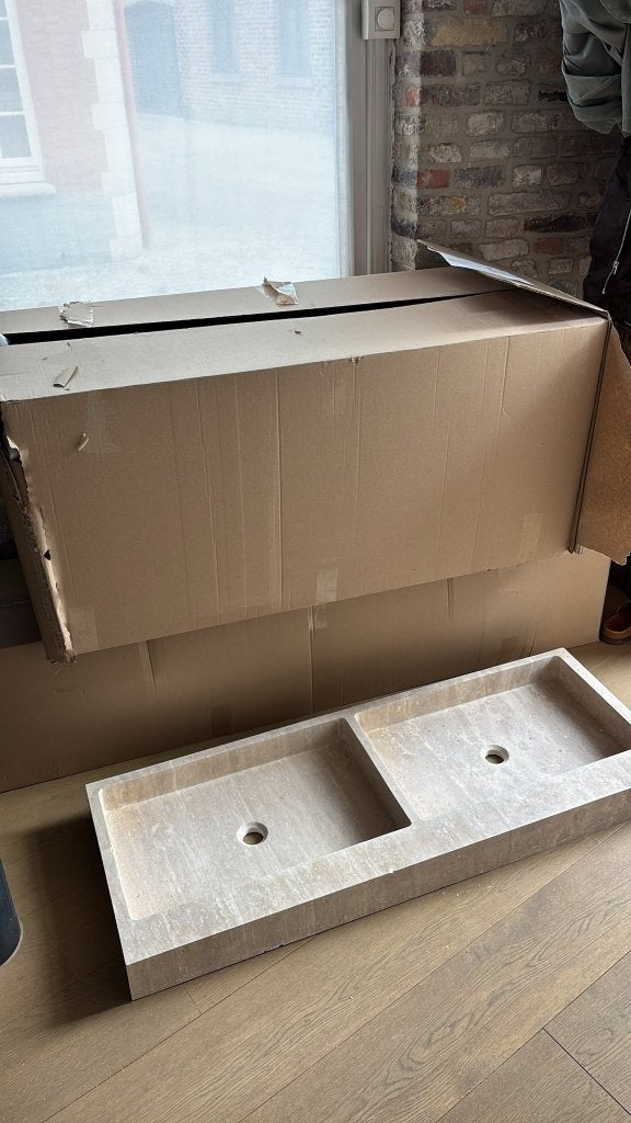 Travertin wastafel 120cm, Ophalen, Nieuw, Steen, Wastafel