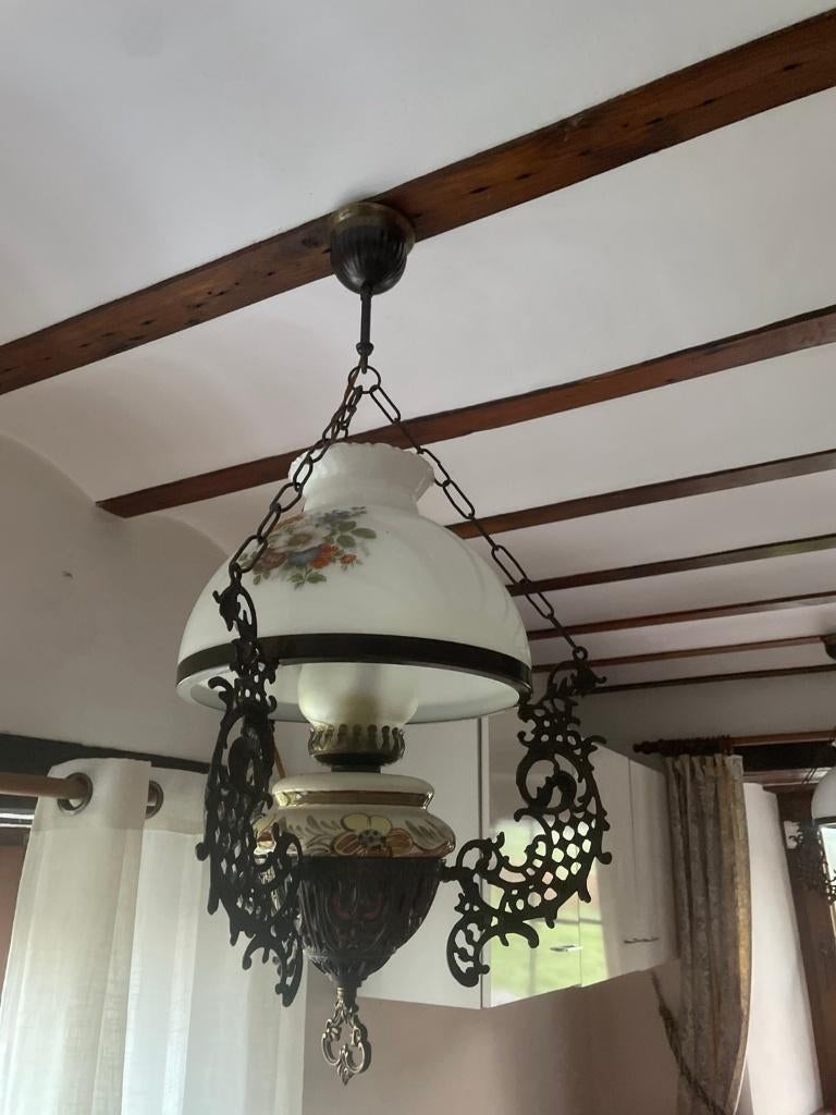 2 Suspensions ancienne en opaline décorée – style vintage, Enlèvement