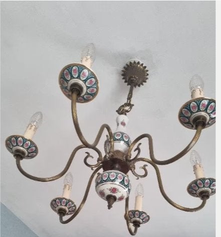 Lustre en laiton et porcelaine 6 bras, Enlèvement