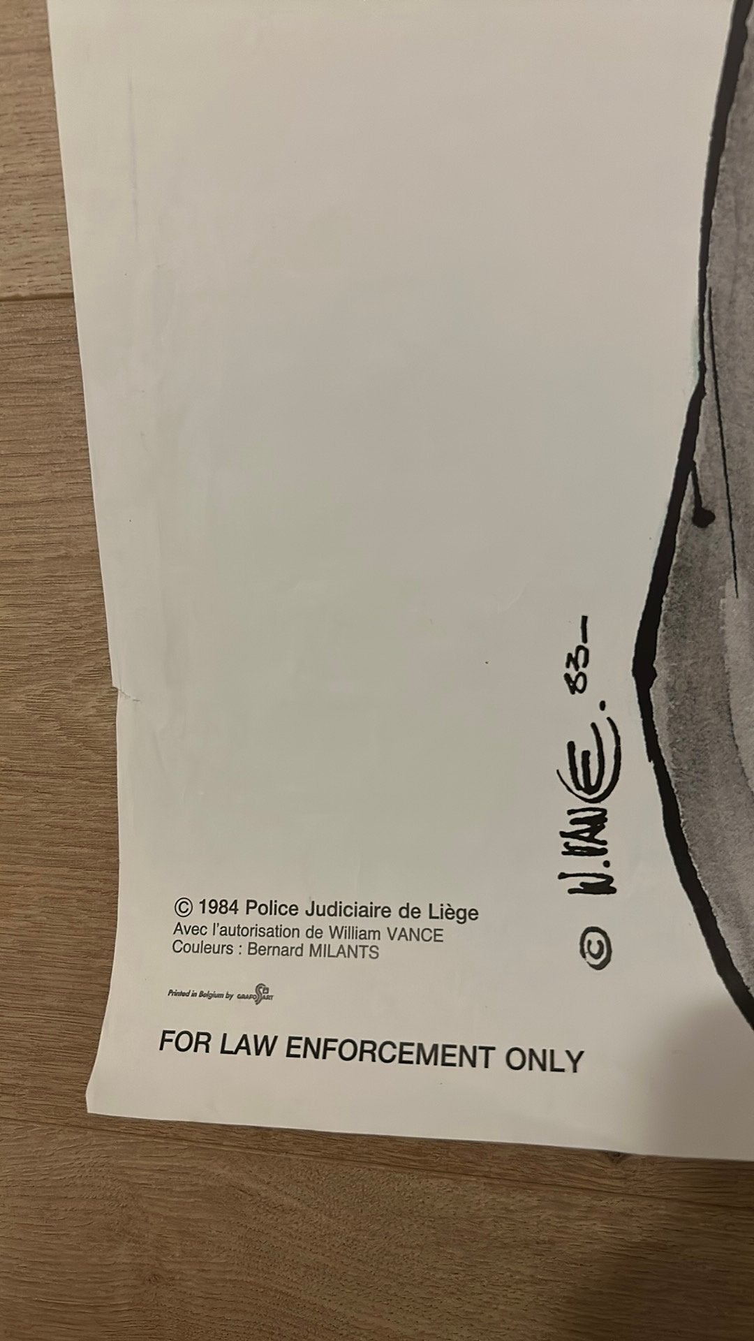 Vance poster Police Liège, 1984, Enlèvement ou Envoi, Utilisé