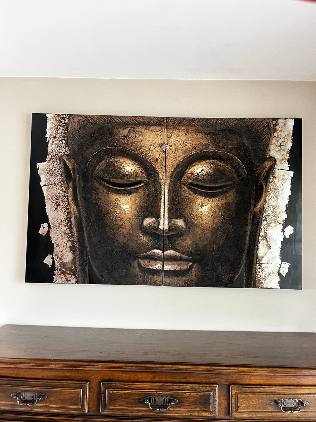Tableau bouddha diptyque 1,9 m large 1 m hauteur, Maison & Meubles, Accessoires pour la Maison | Statues de Bouddha, Enlèvement
