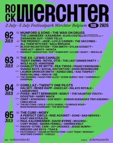 2 combi tickets Rock Werchter 2026 via ticketmaster, Twee personen, Meerdaags