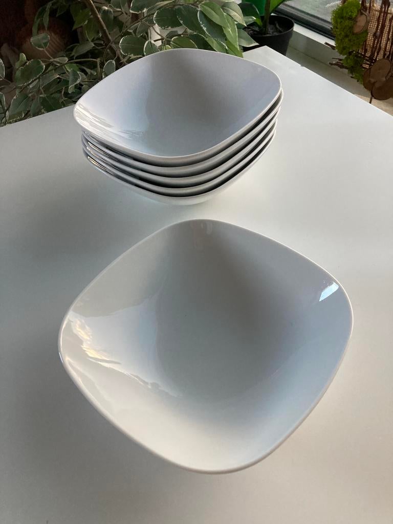 Set van 6 diepe borden 20x20 cm wit Vardera, Gebruikt, Ophalen of Verzenden, Bord(en), Effen