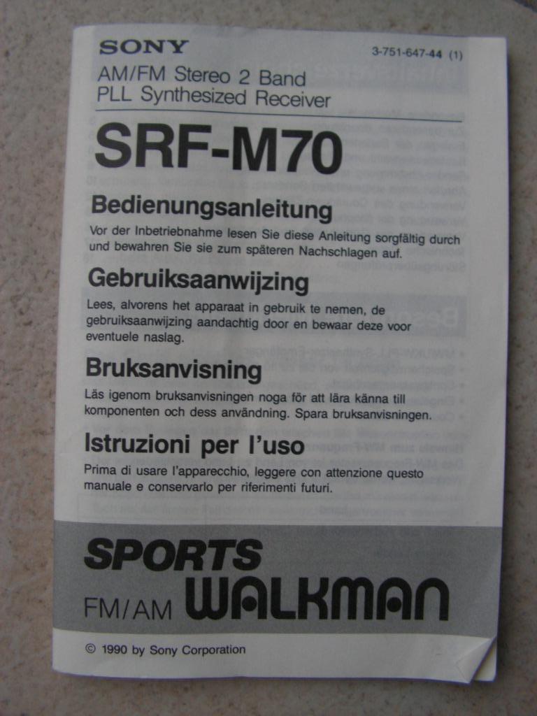 Mode d'emploi Sony Sports Walkman SRF-M70, Enlèvement ou Envoi, Walkman ou Baladeur