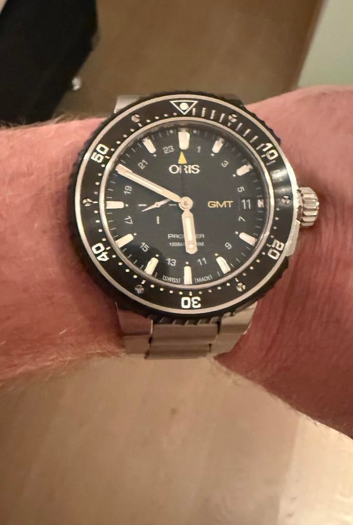 Mooie prodiver GMT Oris, Staal, Gebruikt, Staal, Polshorloge