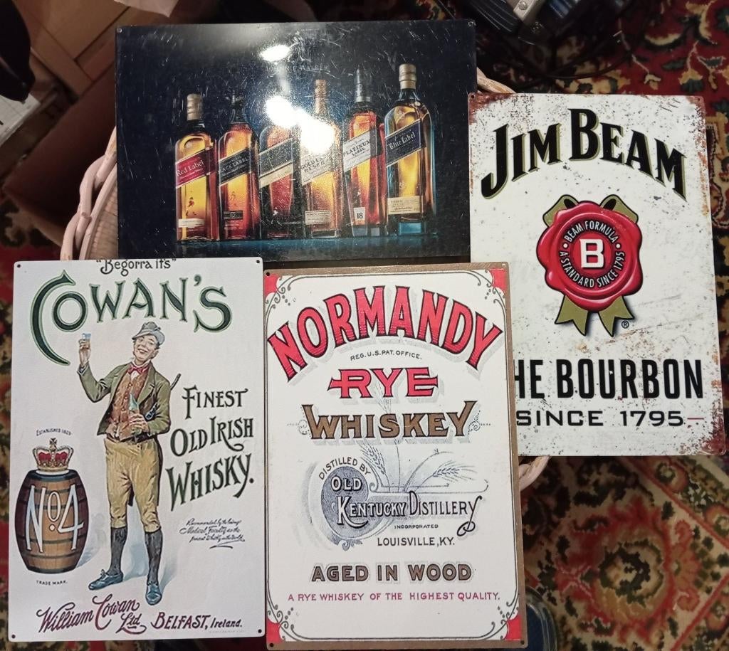 4 ijzeren borden whisky whiskey, Verzamelen, Ophalen of Verzenden