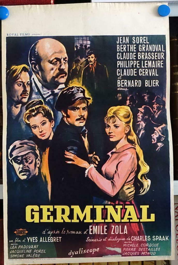 Filmposter Germinal - Yves Allegret Jean Sorel, Ophalen of Verzenden, A1 t/m A3, Film en Tv, Rechthoekig Staand