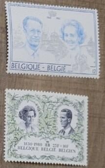 2 oude postzegels: Koning Boudewijn en Koningin Fabiola, Sans timbre, Neuf, Enlèvement ou Envoi, Non oblitéré