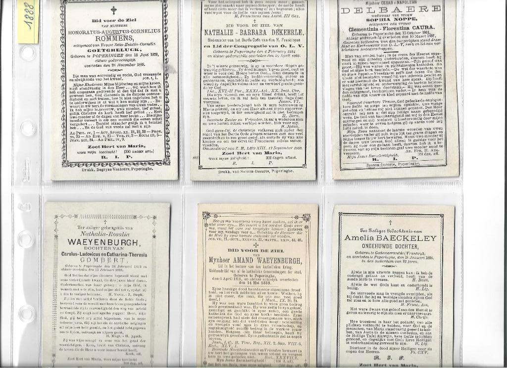 gedachtenisprentjes van Poperinge voor 1900, Verzamelen, Bidprentjes en Rouwkaarten, Ophalen of Verzenden, Bidprentje