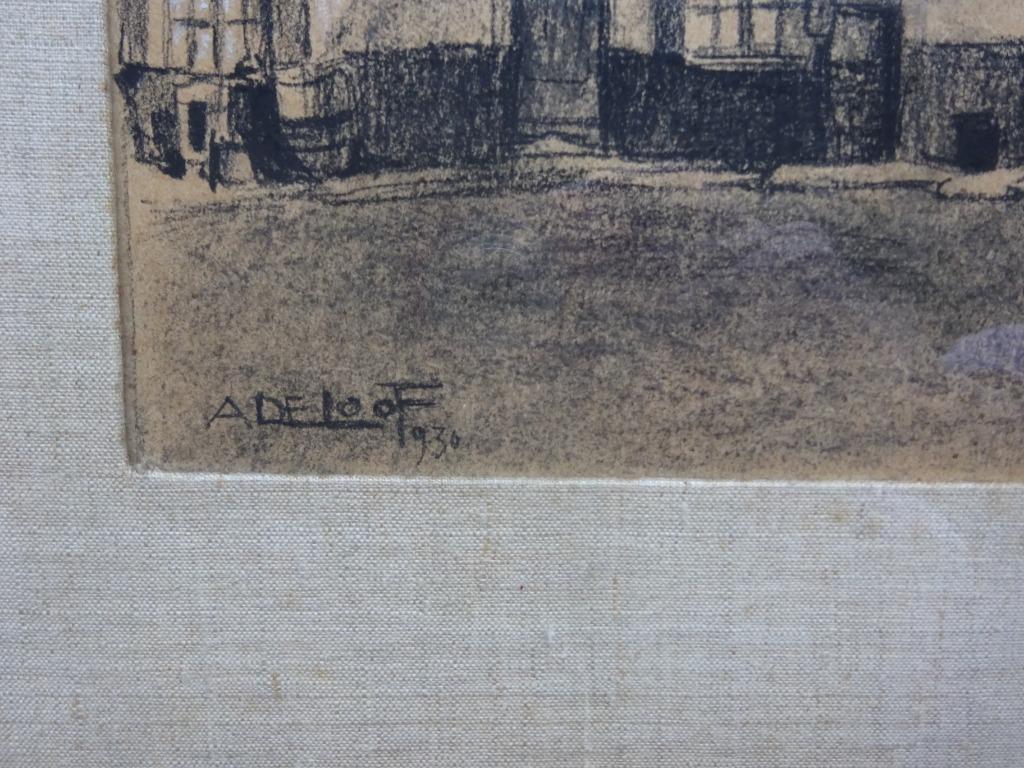 A. De Loof, pastel, stadszicht, 35x35, Ophalen