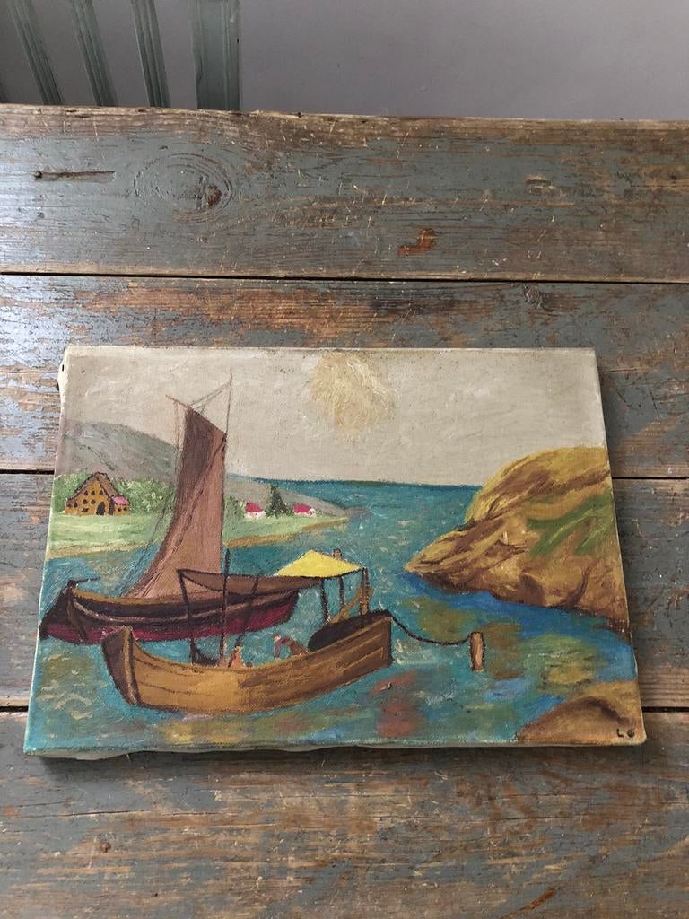 KUNST SCHILDERIJ ZEEZICHT BOTEN OLIE OP DOEK, Enlèvement ou Envoi