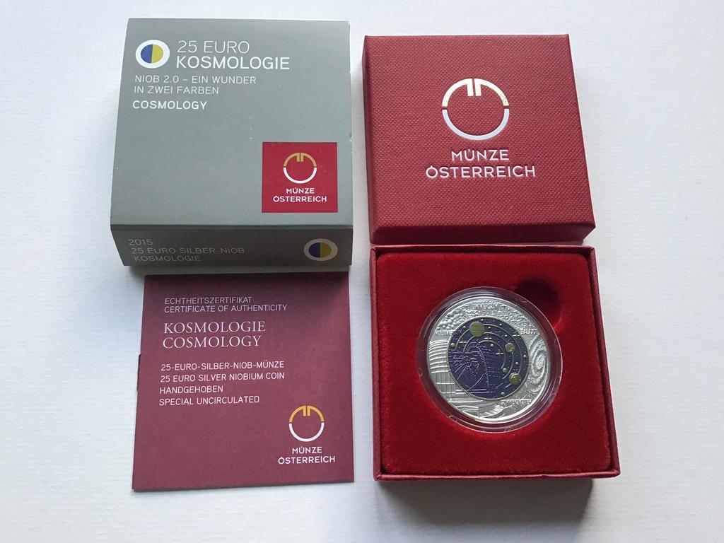 Oostenrijk 25 euro Cosmology 2015 Niob Proof, Timbres & Monnaies, Monnaies | Europe | Monnaies euro, Enlèvement ou Envoi, Autriche