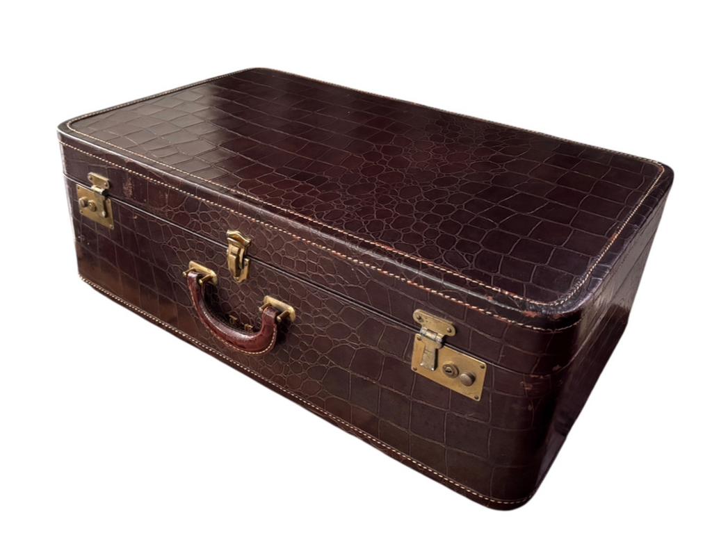 Vintage Lederen Koffer met Croco-motief - 1940s, Overige materialen, Minder dan 50 cm, 50 tot 100 cm, Ophalen of Verzenden