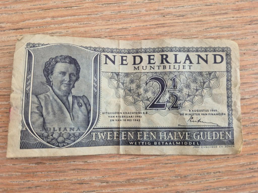 Nederland munt biljet twee en halve gulden, Ophalen of Verzenden, 2½ gulden