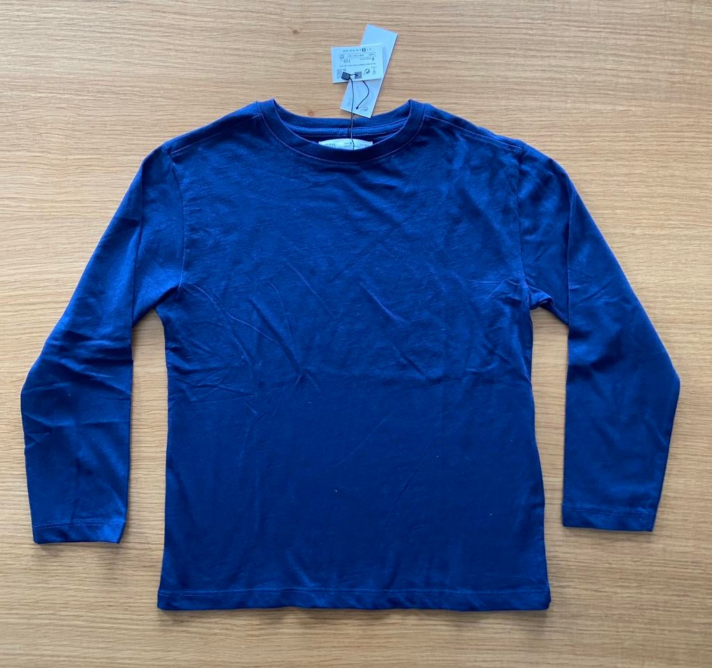 T-shirt à manche longue marine - 8 ans - 5€, Kinderen en Baby's, Kinderkleding | Maat 128, Ophalen of Verzenden, Nieuw, Zara, Jongen