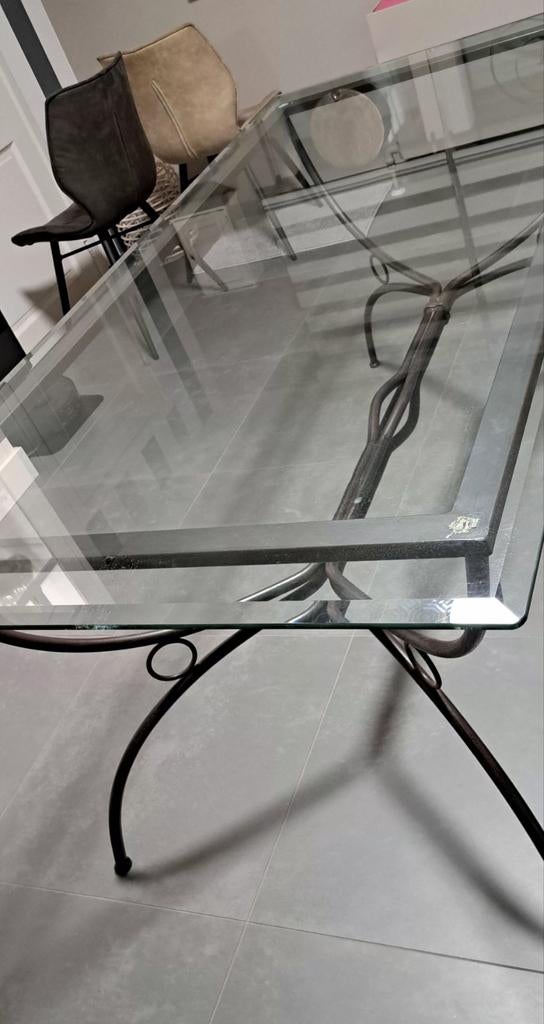 Table verre & fer forgé, Maison & Meubles, Tables | Tables de salon, 150 à 200 cm, Verre, Enlèvement, 50 à 100 cm