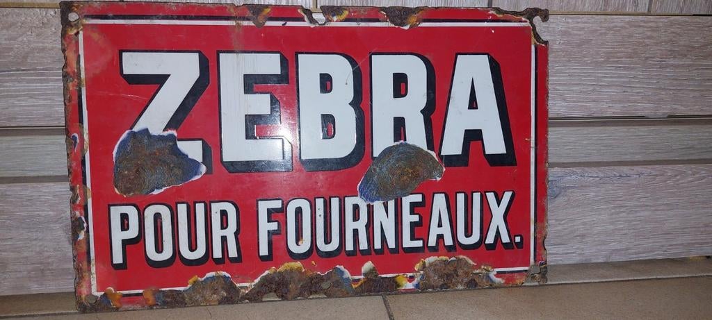 Belle plaque émaillée ancienne Zèbre, Enlèvement ou Envoi, Utilisé, Panneau publicitaire