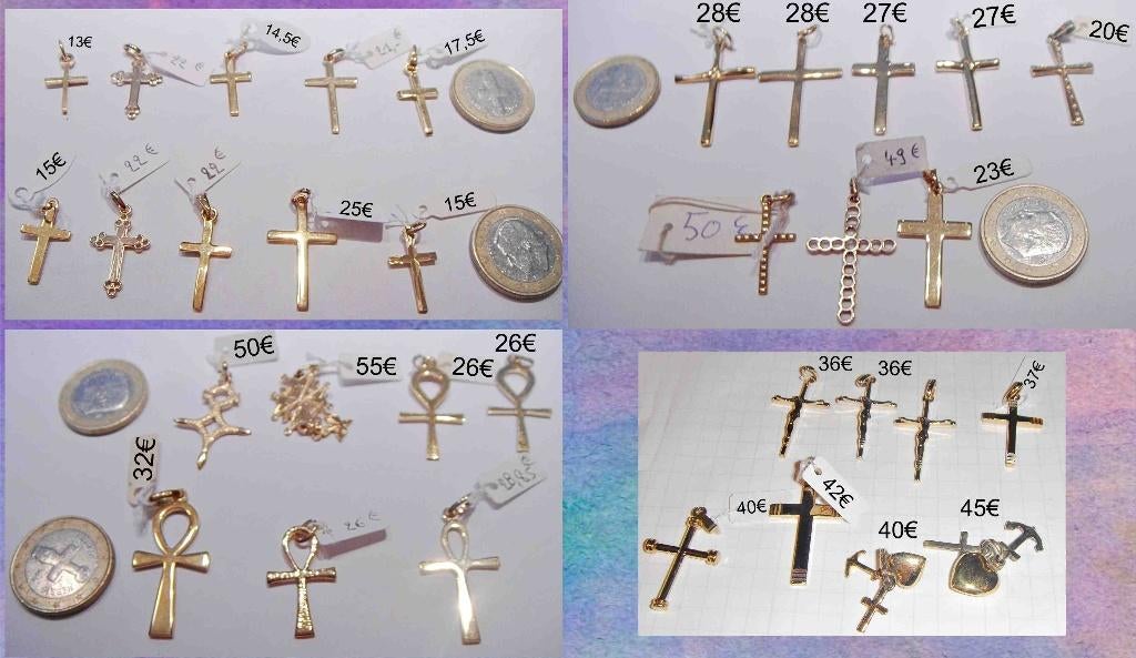 Pendentifs croix (latine, de vie ou du Sud) plaqués or NEUFS, Bijoux, Sacs & Beauté, Neuf, Enlèvement ou Envoi, Or, Croix ou Symbole
