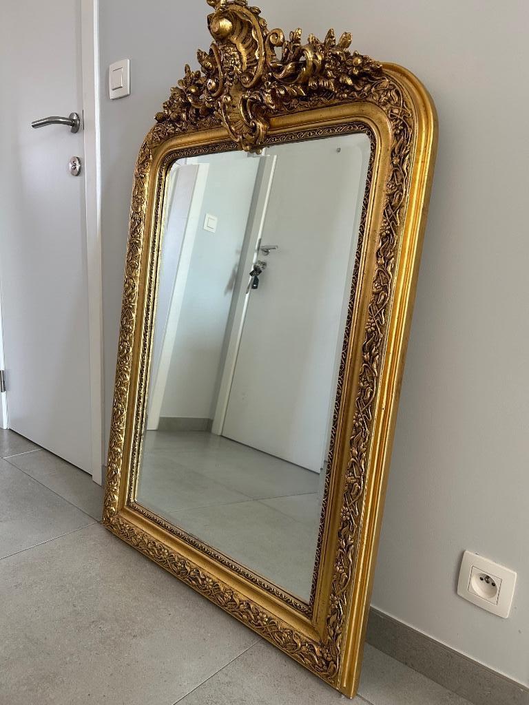Antieke spiegel met bladgoud, Antiek en Kunst, Ophalen, Rechthoekig, 50 tot 100 cm, 100 tot 150 cm