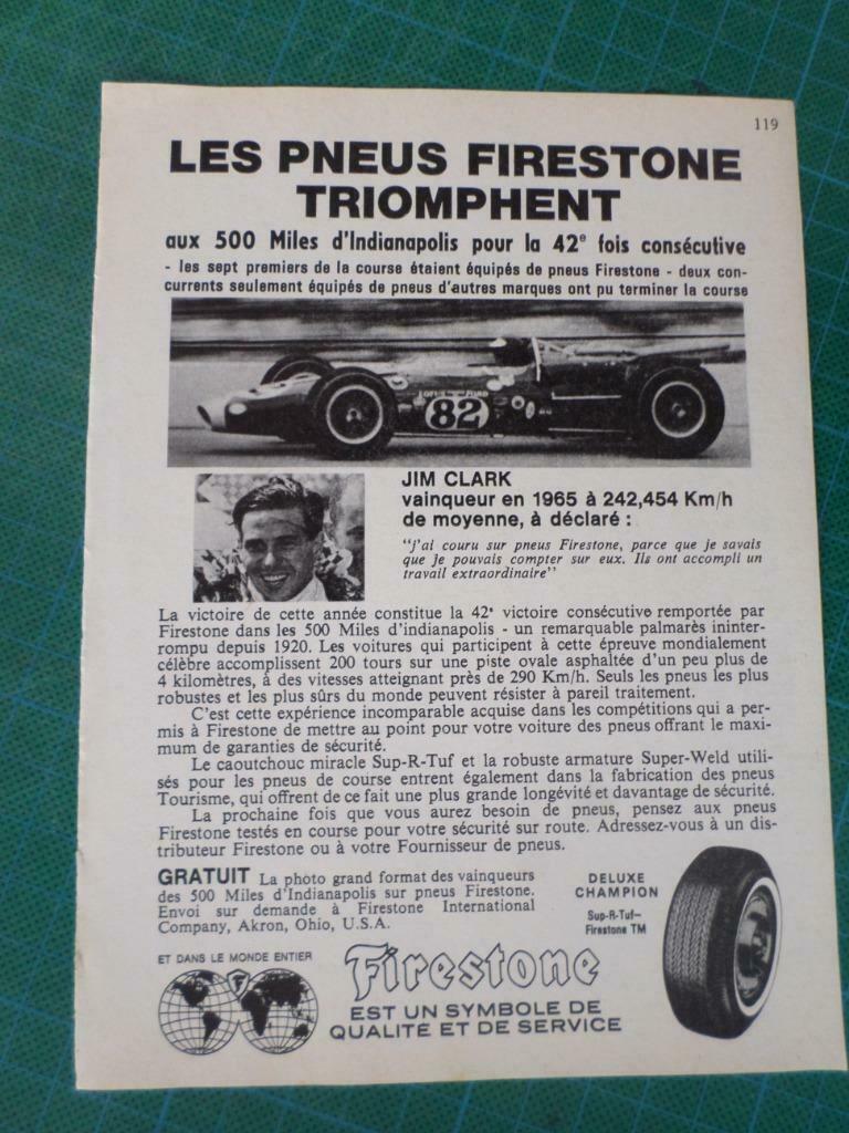 Jim Clark - publicité papier - pneus Firestone - 1965, Verzamelen, Ophalen of Verzenden, Gebruikt, Overige typen