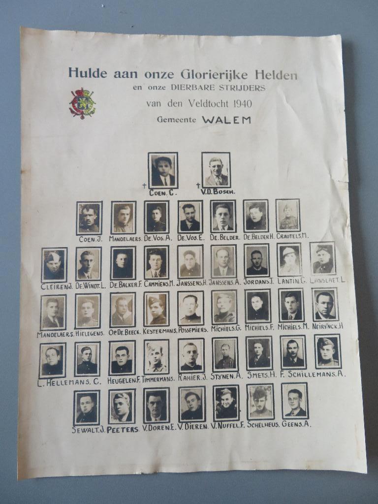 Hulde Glorierijke Helden Veldtocht 1940 WALEM Mechelen, Verzamelen, Ophalen of Verzenden, Overige soorten, Foto of Poster