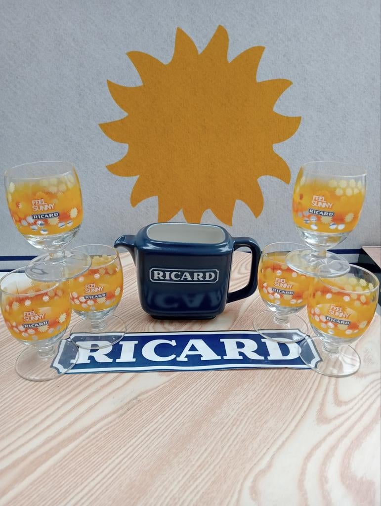 Feel sunny glazen Ricard 6 st en waterkan 0,5 liter, Ophalen of Verzenden, Nieuw, Waterglas