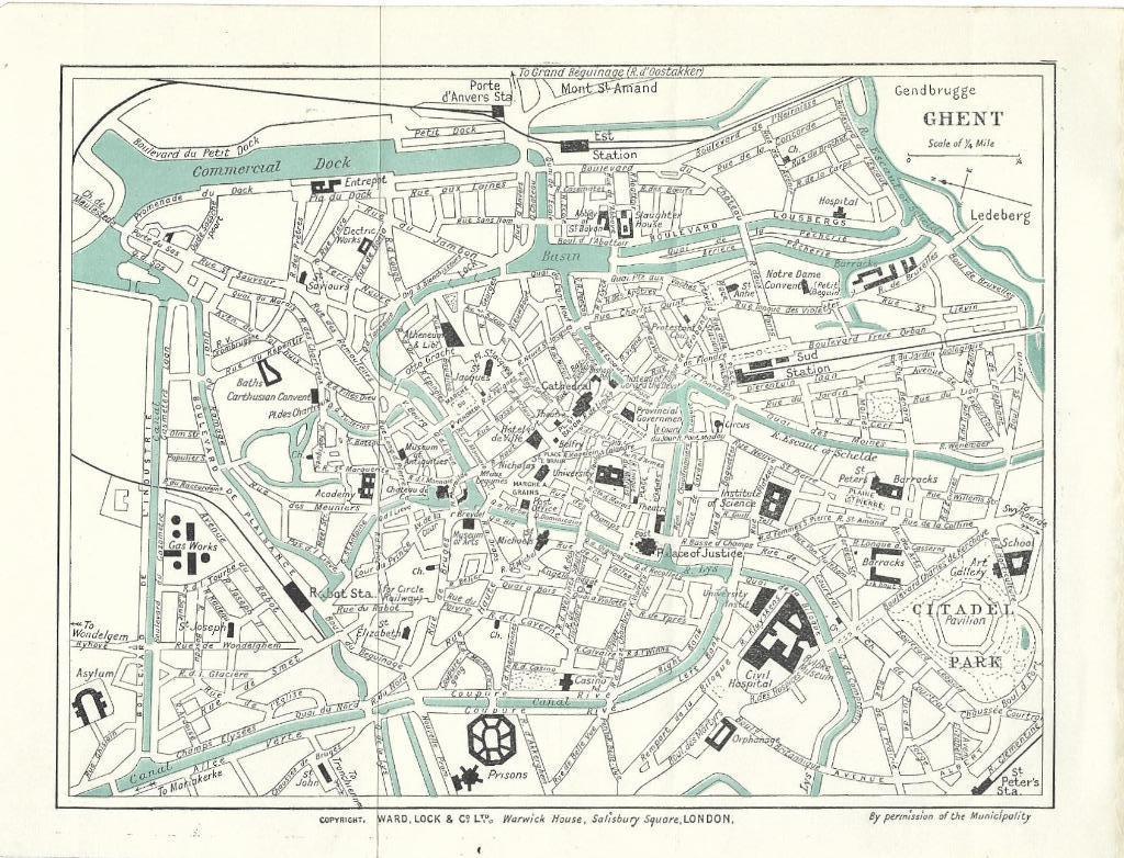 1920 - Gent stadsplan / Engelse uitgave, Boeken, Atlassen en Landkaarten, Verzenden