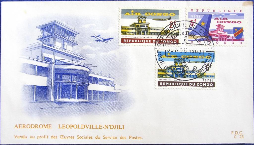 FIRST DAY COVER- REP.DU CONGO- THEMA- LUCHTVAART 1963, Postzegels en Munten, Ophalen of Verzenden, Gestempeld, Vliegtuigen