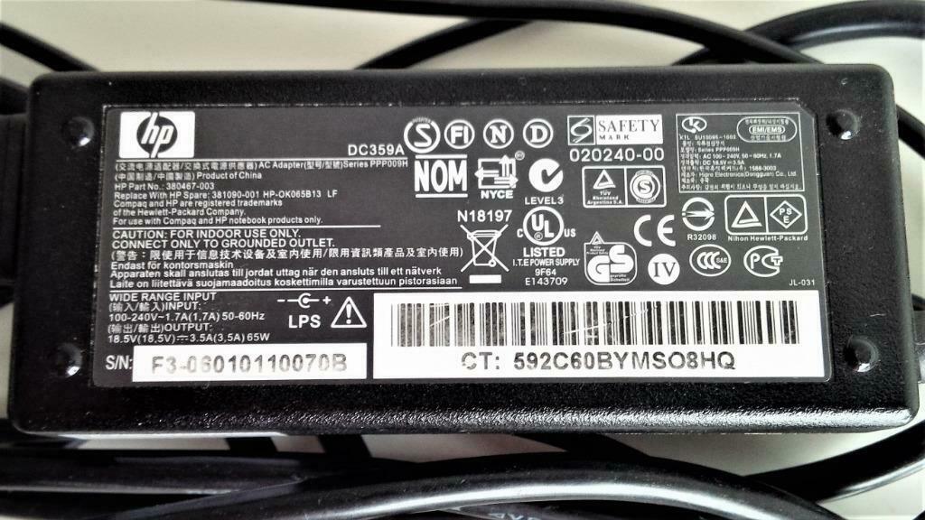 Adapter 380467-003 (= 381090, 463552, 463958) 18,5V 3,5A 65W, Computers en Software, Ophalen of Verzenden, Zo goed als nieuw